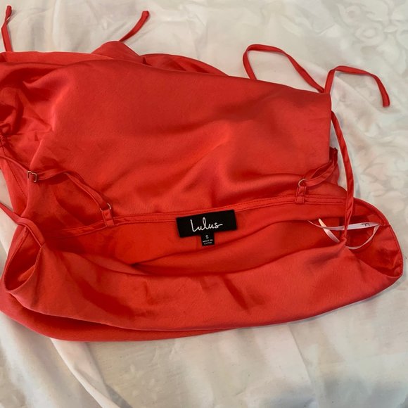 Lulu's Coral Spaghetti Strap Dress with Side Ruching Size S - Picture 10 of 13